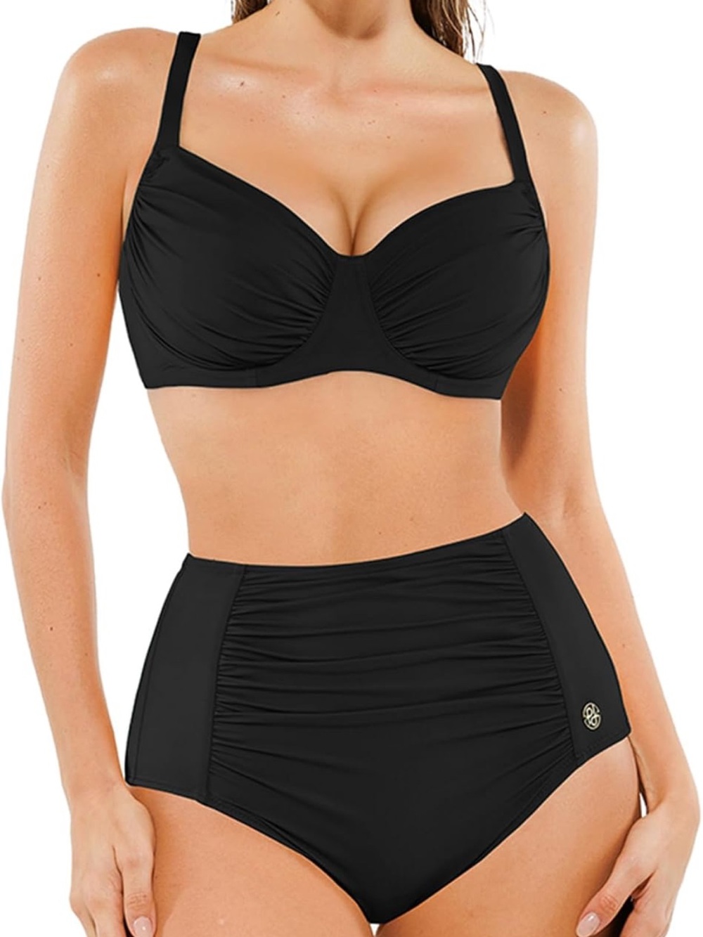 Black High-Waist Bikini Set with Underwire Support